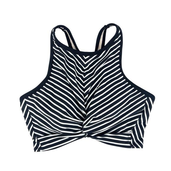 Kona Sol Black White Striped High Neck Racerback Swim Bikini Top Size Medium - Picture 1 of 4